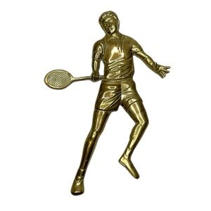 Vintage Brass Tennis Player Wall Hanging Art Plaque